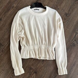 Zara Cream Ribbed Women's Top Small